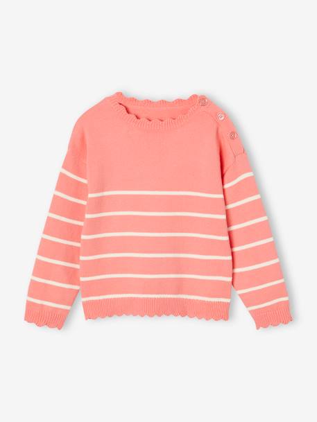 Pull fille marinière fantaisie beige chiné+framboise+marine+rose - vertbaudet enfant 