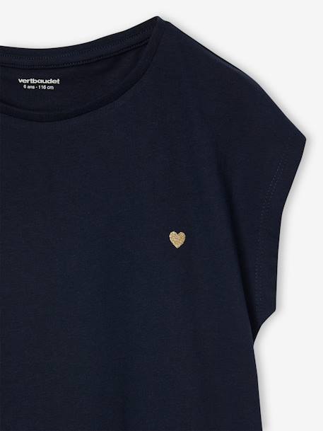 Effen Basics meisjesshirt met korte mouwen ecru+koraal+marineblauw+snoepjesroze - vertbaudet enfant 