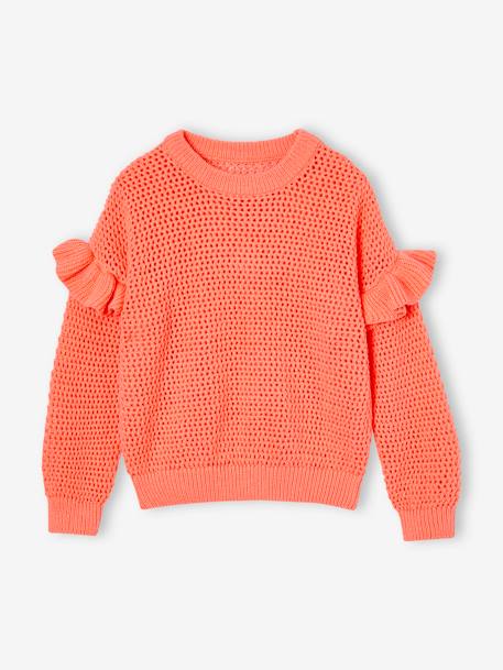 Pull à volants en maille fantaisie fille corail+vanille - vertbaudet enfant 