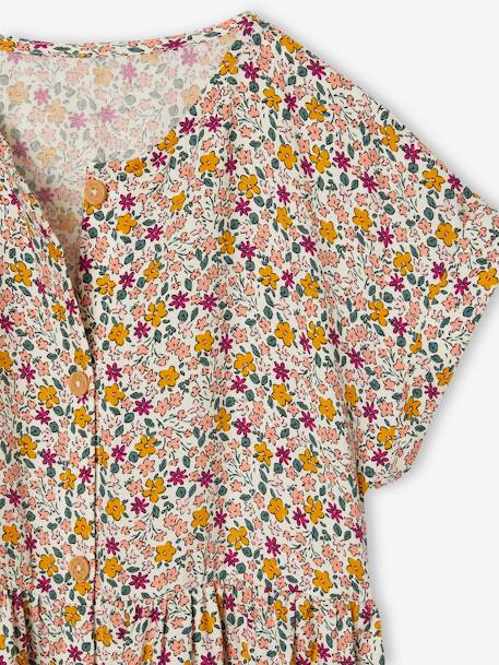 Robe à fleurs boutonnée fille bleu ciel+blush+écru - vertbaudet enfant 