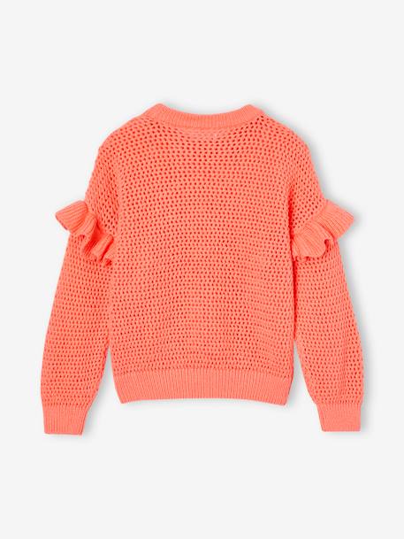 Pull à volants en maille fantaisie fille corail+vanille - vertbaudet enfant 