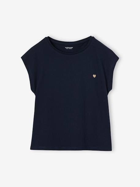 Effen Basics meisjesshirt met korte mouwen ecru+koraal+marineblauw+snoepjesroze - vertbaudet enfant 