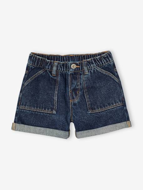 Short en jean fille bleu clair+bleu moyen+denim brut - vertbaudet enfant 