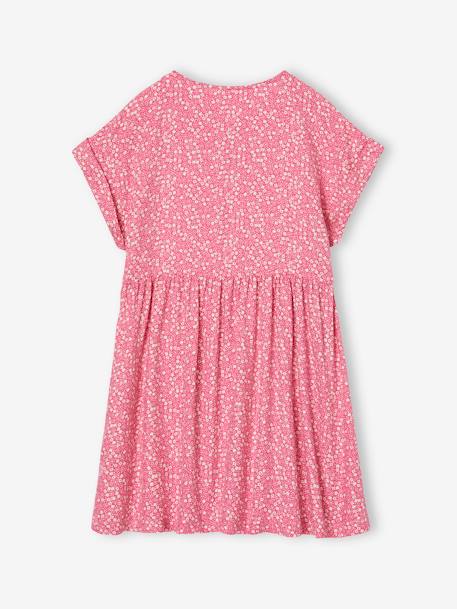 Robe à fleurs boutonnée fille bleu ciel+blush+écru - vertbaudet enfant 