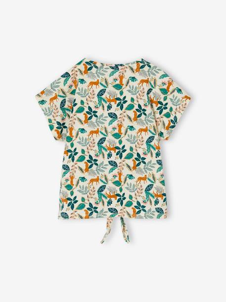 Gestreept T-shirt voor meisjes met sierstrik wit, bedrukt - vertbaudet enfant 