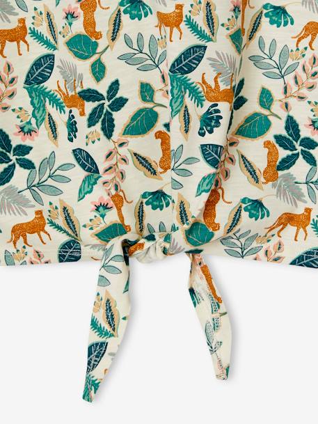 Gestreept T-shirt voor meisjes met sierstrik wit, bedrukt - vertbaudet enfant 