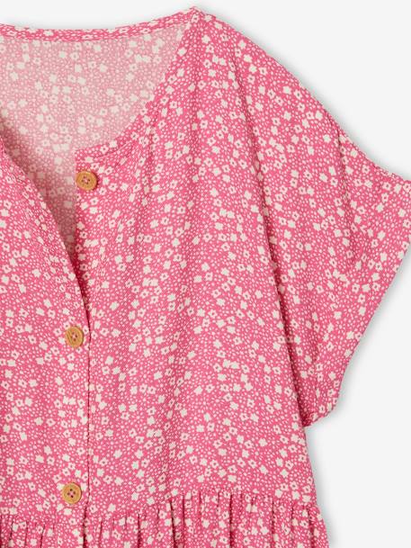Robe à fleurs boutonnée fille bleu ciel+blush+écru - vertbaudet enfant 