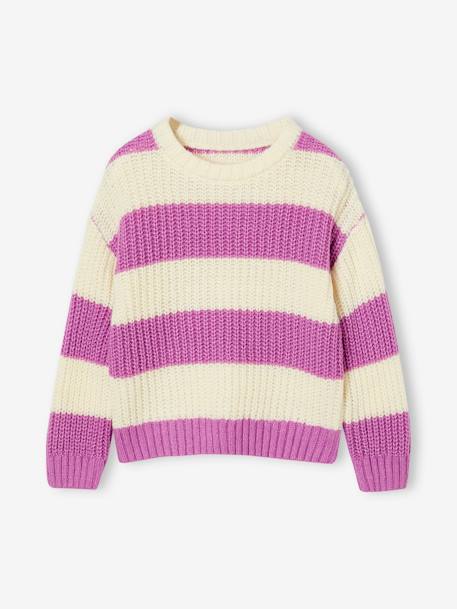 Pull à larges rayures fille écru - vertbaudet enfant 