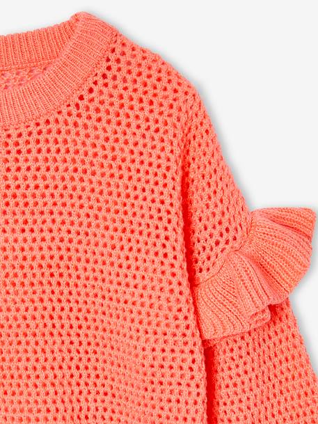 Pull à volants en maille fantaisie fille corail+vanille - vertbaudet enfant 