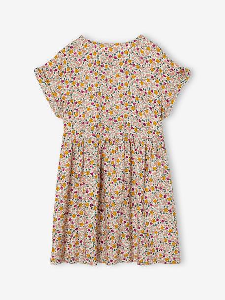 Robe à fleurs boutonnée fille bleu ciel+blush+écru - vertbaudet enfant 