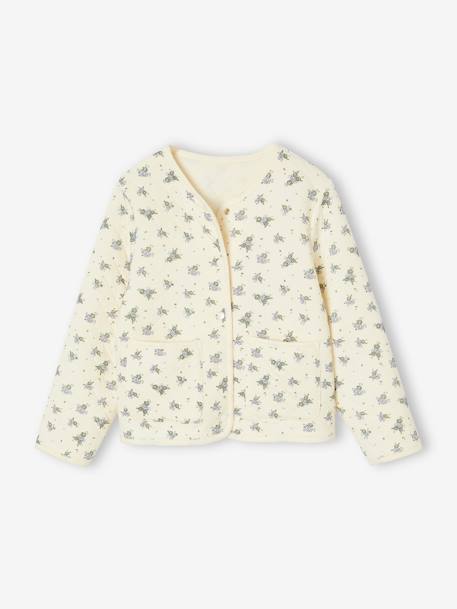 Meisjesset gewatteerd jack met bloemenprint + jurk paars+rozen - vertbaudet enfant 