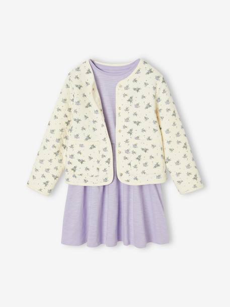 Meisjesset gewatteerd jack met bloemenprint + jurk paars+rozen - vertbaudet enfant 