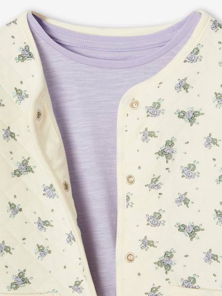 Meisjesset gewatteerd jack met bloemenprint + jurk paars+rozen - vertbaudet enfant 