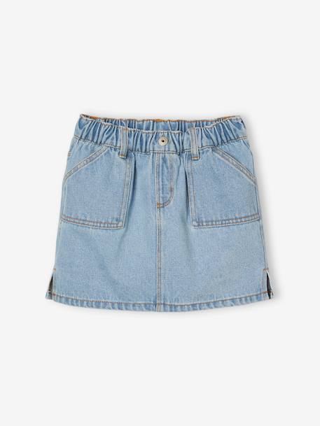 Jupe en jean fille bleu clair+bleu moyen - vertbaudet enfant 