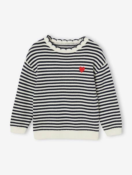 Pull fille à rayures bleu grisé+marine - vertbaudet enfant 