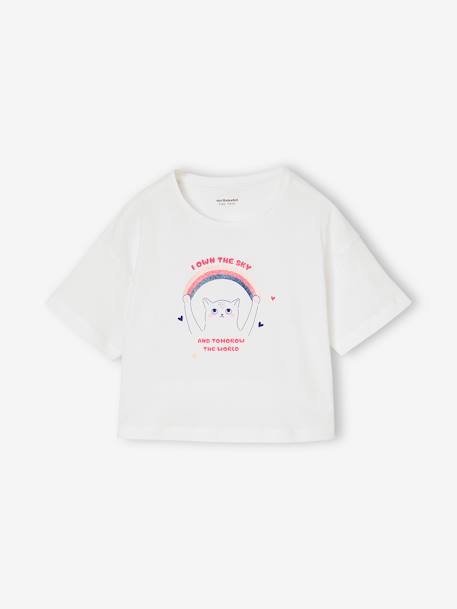 Pyjashort chat en popeline fille blanc - vertbaudet enfant 