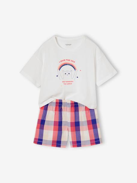 Pyjashort chat en popeline fille blanc - vertbaudet enfant 