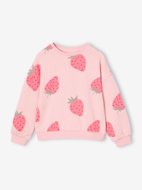 Sweat fille motifs fantaisie beige imprimé+blanc imprimé+rose+vanille - vertbaudet enfant 