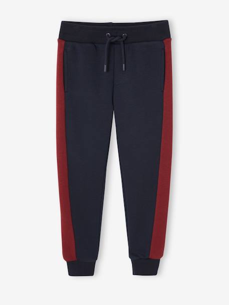 Joggingbroek voor jongens met contrasterende strepen marineblauw+zwart - vertbaudet enfant 
