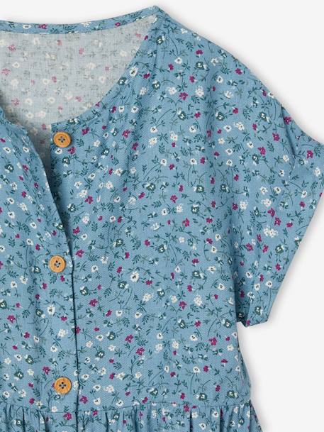 Geknoopte meisjesjurk met bloemen ecru+hemelsblauw+rouge - vertbaudet enfant 