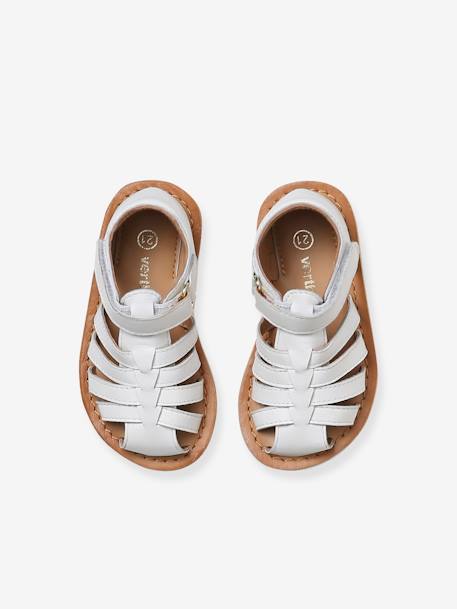 Sandales scratchées cuir bébé bout fermé blanc+lot rose - vertbaudet enfant 