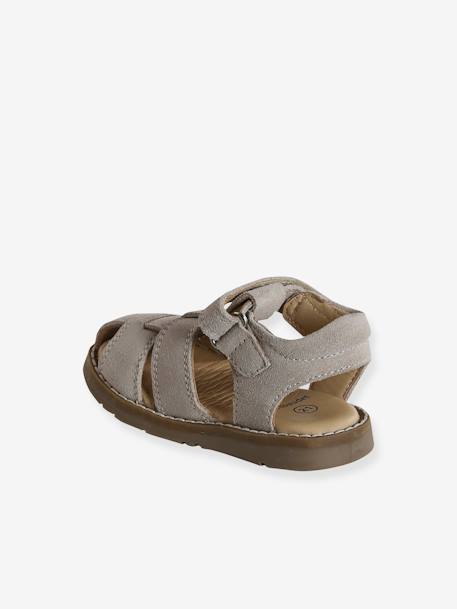 Sandales bébé fermées cuir à scratchs bleu jean+sable - vertbaudet enfant 