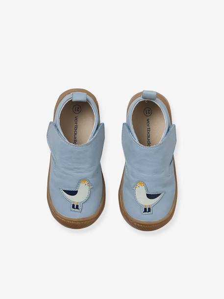 Klittenband baby slofjes van soepel leer blauw, bedrukt+bleekblauw+indigoblauw - vertbaudet enfant 