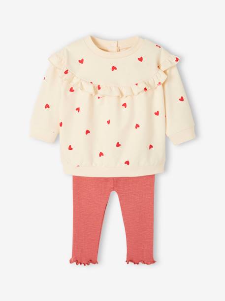 Set sweater met ruche + legging baby ecru+rozen - vertbaudet enfant 