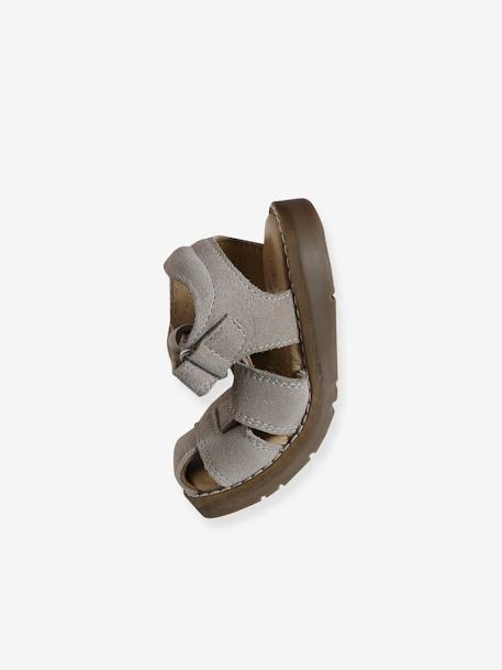 Sandales bébé fermées cuir à scratchs bleu jean+sable - vertbaudet enfant 