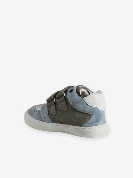 Baskets bébé garçon en cuir à scratchs bleu grisé+écru - vertbaudet enfant 