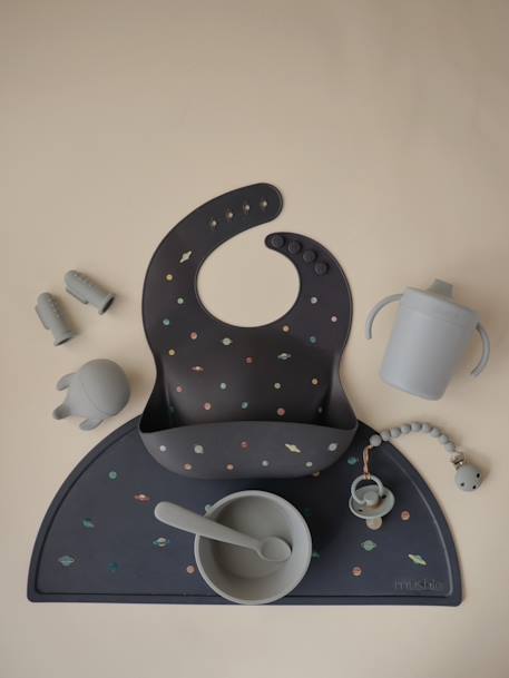 Bavoir avec récupérateur en silicone beige+marine+rouge - vertbaudet enfant 