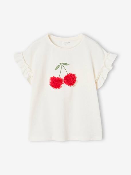 Fille-T-shirt, sous-pull-T-shirt-T-shirt fille motif fantaisie manches courtes volantées