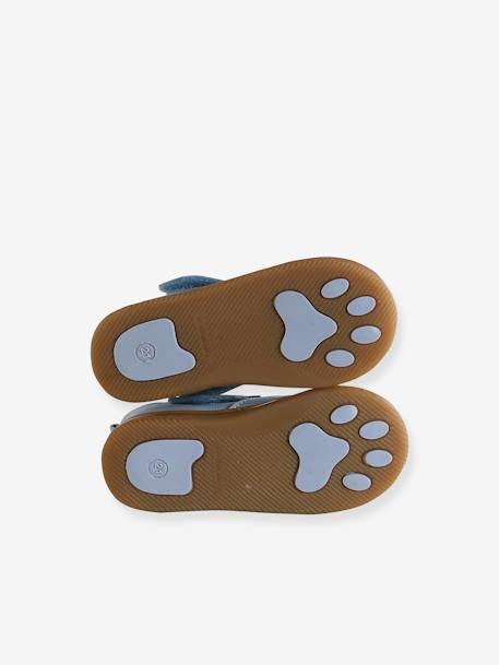Klittenband baby slofjes van soepel leer blauw, bedrukt+bleekblauw+indigoblauw - vertbaudet enfant 