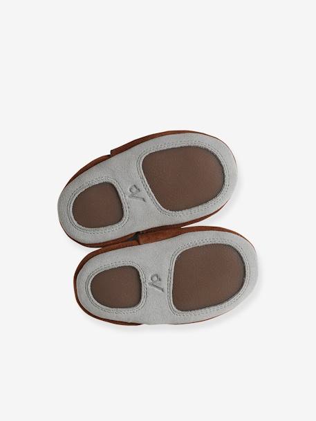 Chaussons élastiqués en cuir souple bébé lot marron+marron imprimé+vert imprimé - vertbaudet enfant 