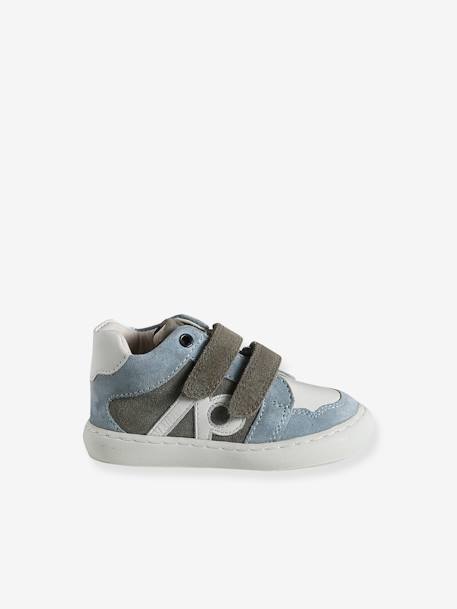 Baskets bébé garçon en cuir à scratchs bleu grisé+écru - vertbaudet enfant 