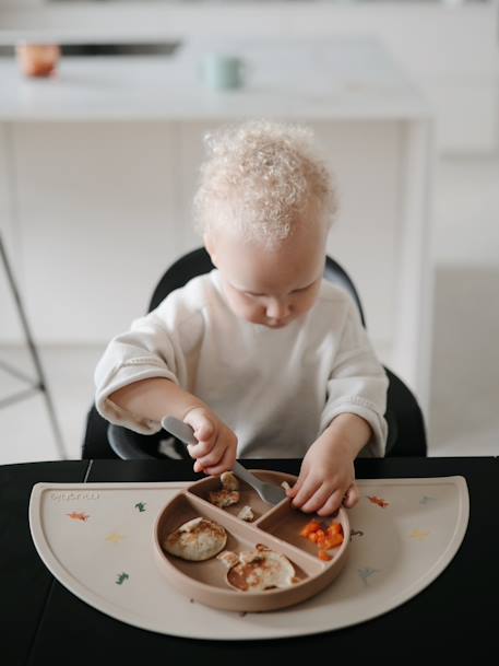 Assiette compartimentée en silicone beige+gris+rose - vertbaudet enfant 