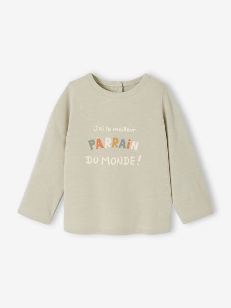 T-shirt baby peetvader / peetmoeder met drukknoopjes op de rug groengrijs+wit - vertbaudet enfant 