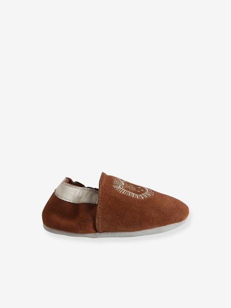 Chaussons élastiqués en cuir souple bébé lot marron+marron imprimé+vert imprimé - vertbaudet enfant 