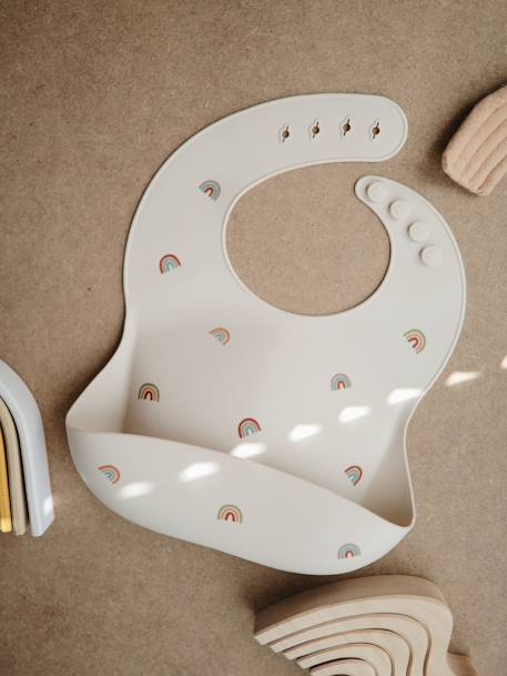 Bavoir avec récupérateur en silicone beige+marine+rouge - vertbaudet enfant 