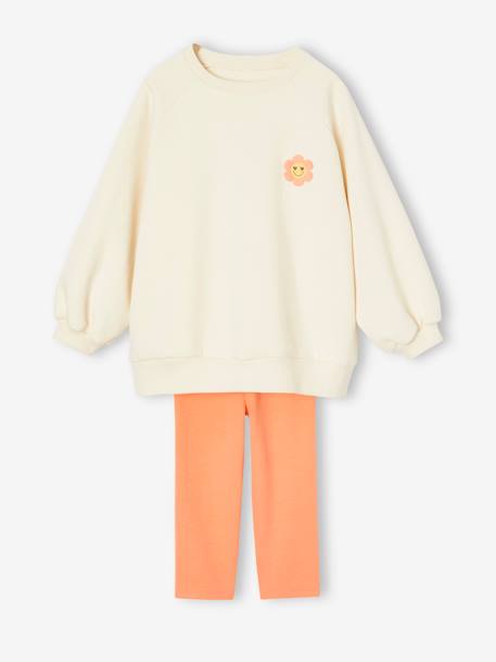 Ensemble robe-sweat motifs fleurs + corsaire fille écru - vertbaudet enfant 