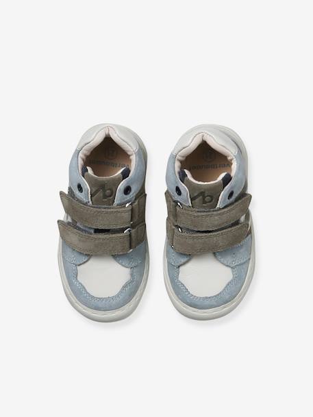 Baskets bébé garçon en cuir à scratchs bleu grisé+écru - vertbaudet enfant 