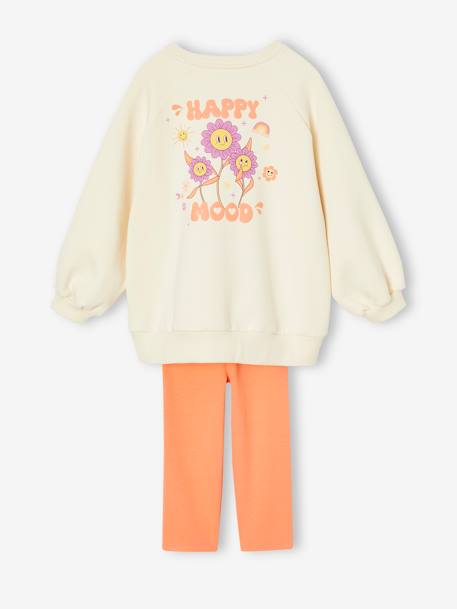 Ensemble robe-sweat motifs fleurs + corsaire fille écru - vertbaudet enfant 