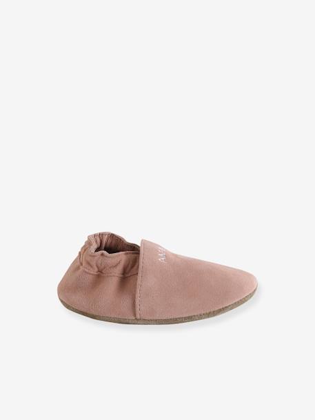 Chaussons bébé cuir souple blanc imprimé+bleu nuit+or+rose poudré - vertbaudet enfant 