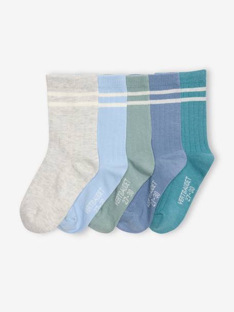 Lot de 5 paires de chaussettes côtelées rayées garçon bleu ciel+bleu grisé+marine - vertbaudet enfant 