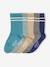 Lot de 5 paires de chaussettes côtelées rayées garçon bleu ciel+bleu grisé+marine - vertbaudet enfant 