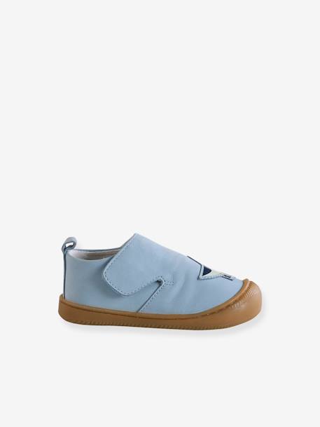 Klittenband baby slofjes van soepel leer blauw, bedrukt+bleekblauw+indigoblauw - vertbaudet enfant 
