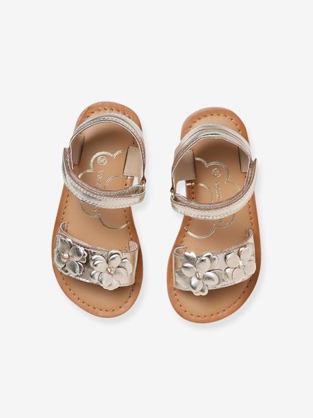 Leren kindersandalen, voor feestelijke gelegenheden, kleuterschoolcollectie VERTBAUDET goud - vertbaudet enfant 