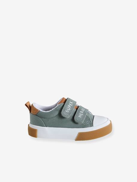Canvast babysneakers met klittenband beige, bedrukt+kaki+marineblauw+veel beige - vertbaudet enfant 