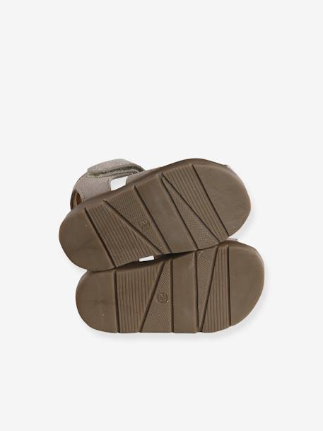 Sandales bébé fermées cuir à scratchs bleu jean+sable - vertbaudet enfant 