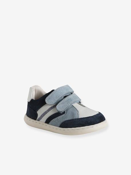 Baskets bébé garçon cuir à scratchs lot bleu - vertbaudet enfant 